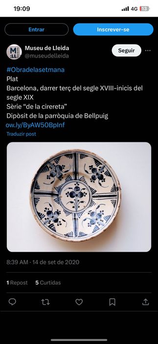 Prato Catalão Faiança Antiga Séc XVIII 23,5 cm Peça Museu