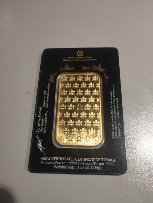 Barra de ouro 1oz / 31,10g  Royal Canadian Mint (c/factura e certificado)