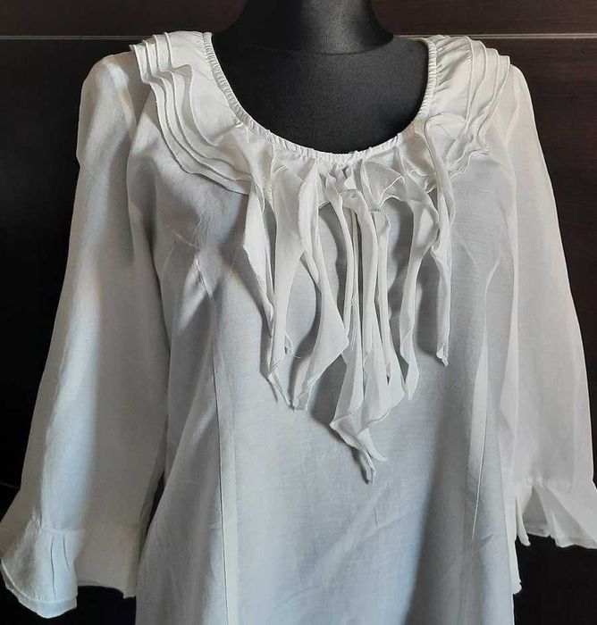 Image Jedwab Bawełna piękna boho koszula bluzka krem L