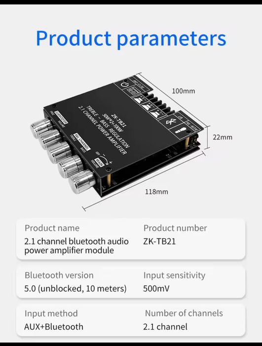 Усилитель мощный на TPA3116D2 - ZK-TB21 Bluetooth 5,0 - 100W сабвуфер