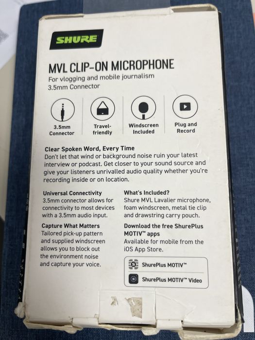 Microfone Sure MVL Clip On
