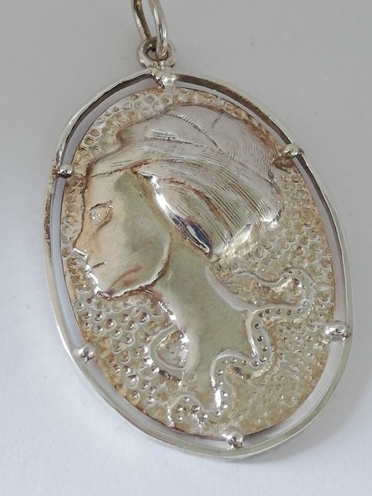 SREBRNY duży wisiorek PRL Warmet Kamea dł.6,8cm