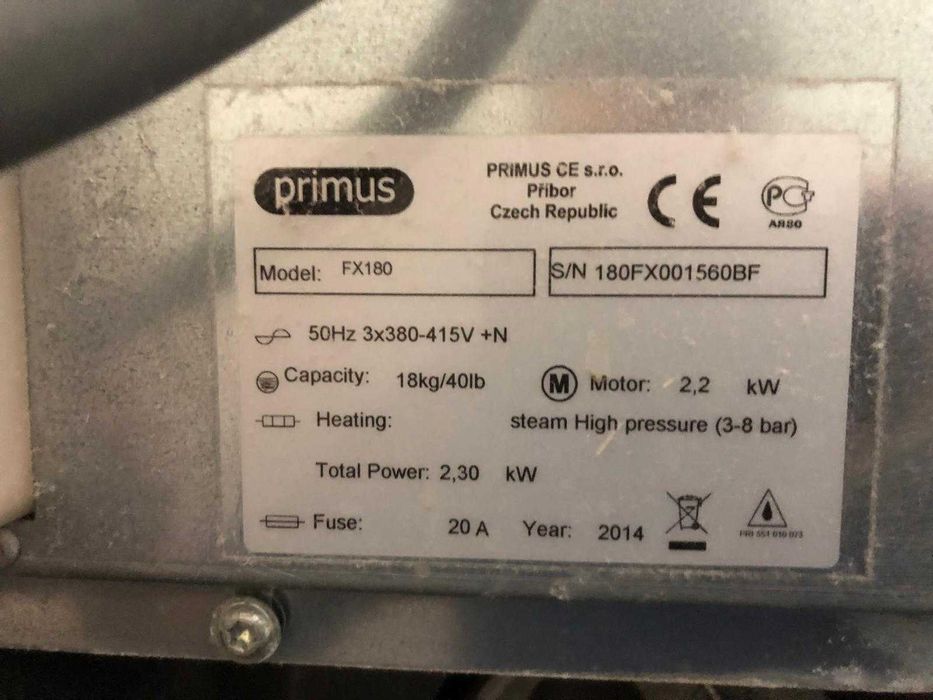 Primus FX180 pralnica profesjonalna pralka 18kg podgrzew parowy