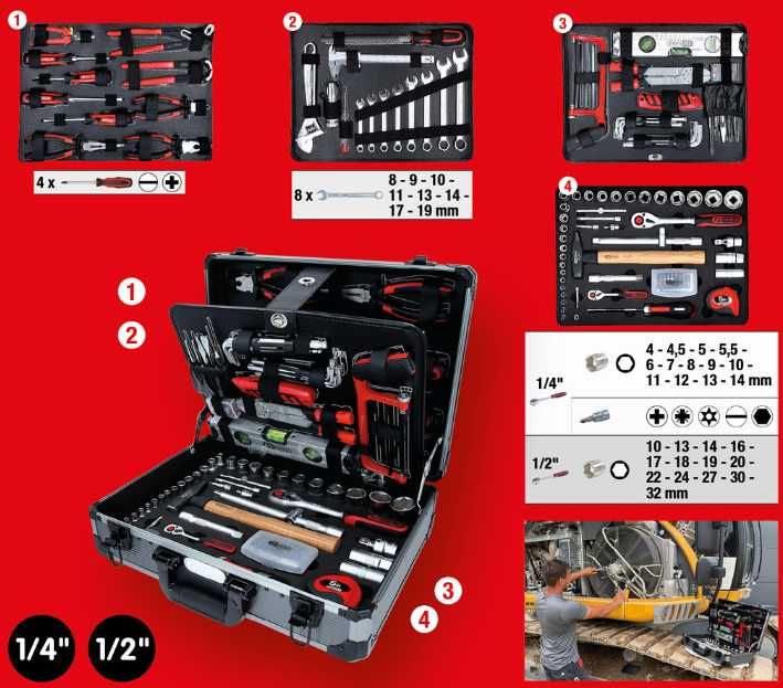 1/4"+1/2" Uniwersalny zestaw narzedzi 127-szt KS TOOLS ORYGINALNE