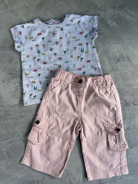 Zestaw dla dziewczynki Next rozm 68 spodnie lniane + t-shirt