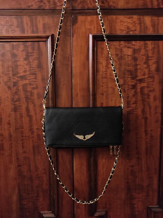 Сумка клатч черный Zadig & Voltaire из зернистой кожи Франция