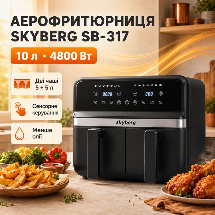 Аерогриль Skyberg SB-317 10 л 4800 Вт, 2 кошики, Мультипіч, Аерофритюрниця