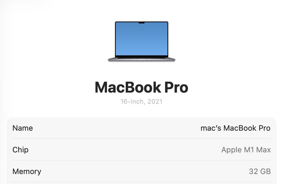 MacBook Pro 16 2021 M1 Max 32 GPU 32GB RAM 512GB SSD 95%