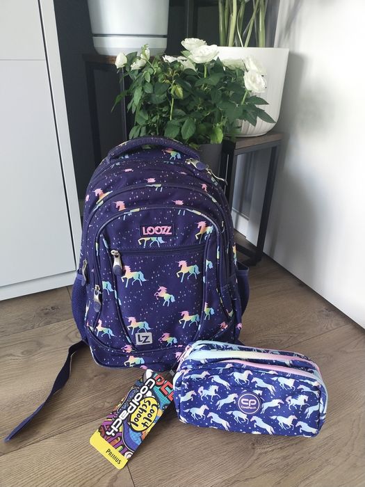 Plecak Loozz dziewczęcy jednorożce konie kucyki piórnik trzykomorowy s