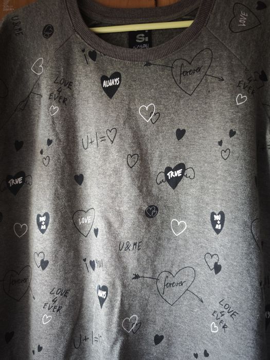 Bluza damska Sinsay rozmiar M ciemnoszara z wzorem w serduszka