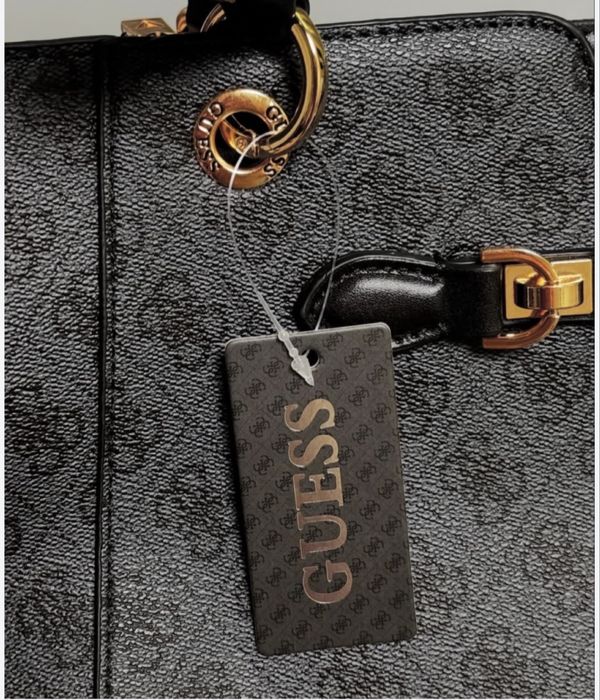 Шопер Guess чорний і сірий прінт