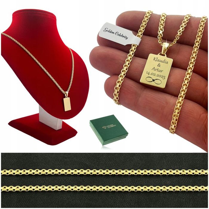 Złoty Łańcuszek Bismark Nieśmiertelnik Z Grawerem 925/585 Prezent 55cm