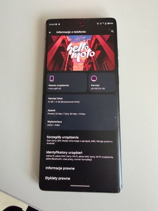 Motorola g85 12/256 GB w pelni sprawna