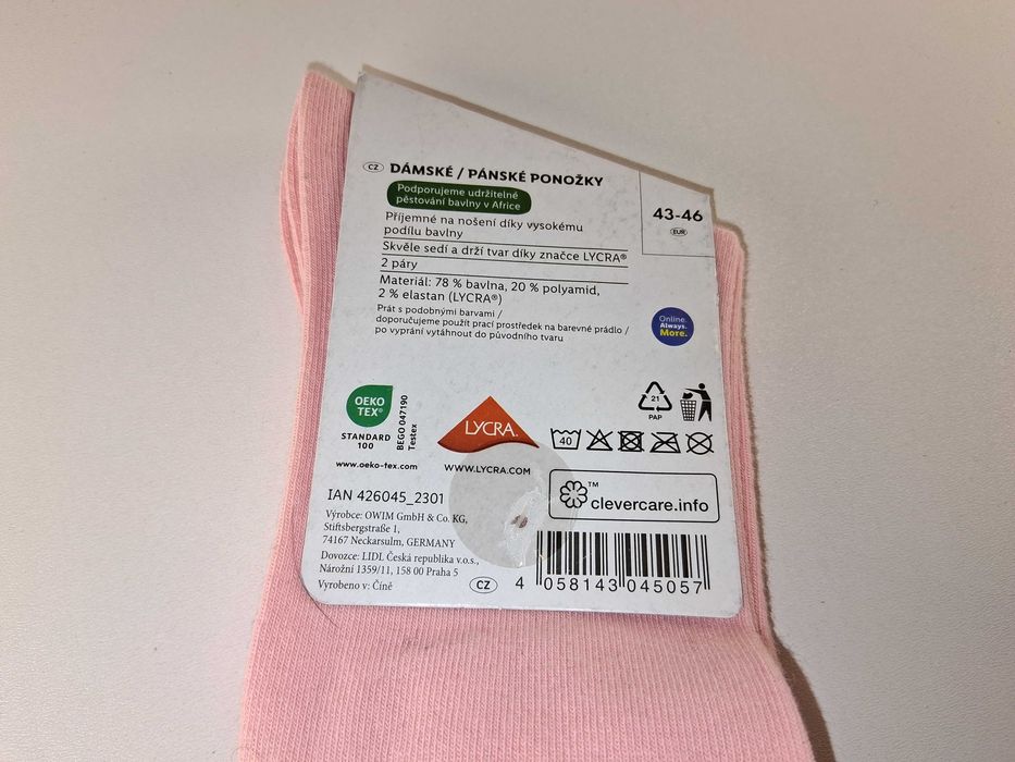 A125 Skarpetki Różowe Bawełniane Lycra Rozmiar 43-46 (2 pary)