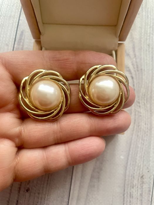 Вінтажні сережки перлини золотисті американський вінтаж