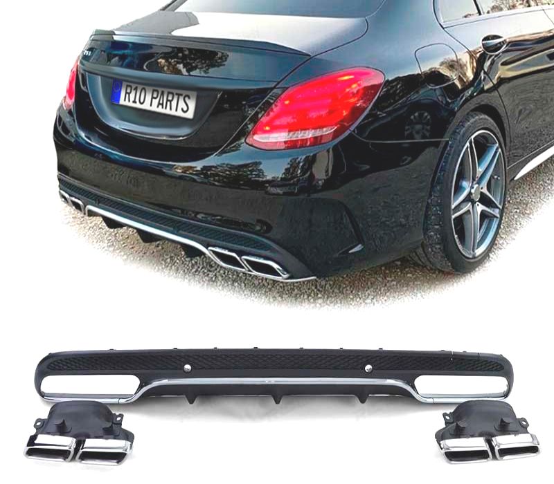 DIFUSOR TRASEIRO MERCEDES CLASE C W205 14-18 LOOK C63 AMG + PONTEIRAS ESCAPE