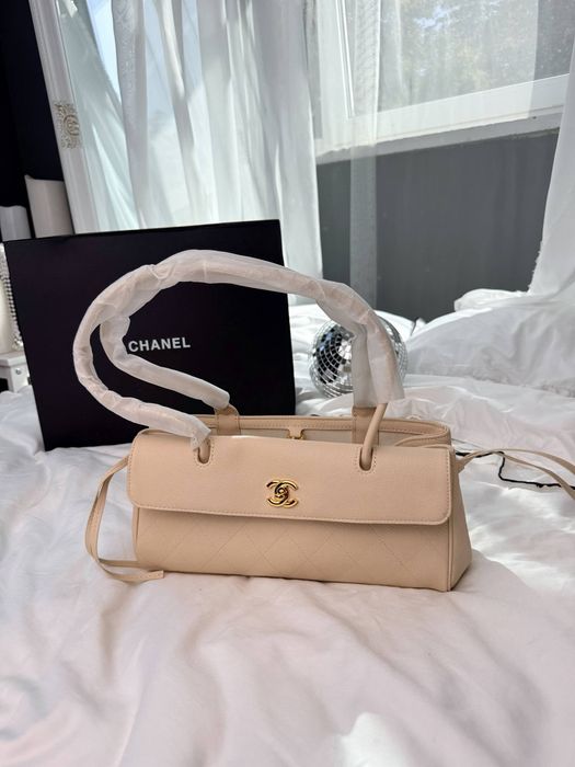 ‼️Premium ‼️Chanel Top Handle Flap Bag Cream / женская кожаная сумочка / сумочка шанель белая