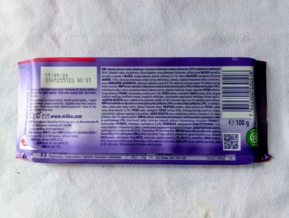 Milka Raspberry Creme Czekolada 100g. 5 szt.