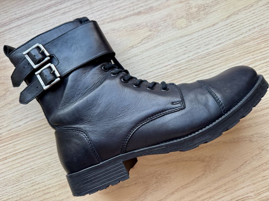 WOJAS – męskie bikery skórzane czarne | 42 | ocieplane BOTKI sztyblety