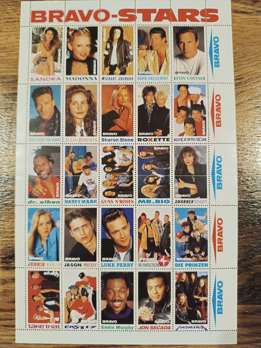 Kolekcjonerskie znaczki Bravo Stars z lat 90