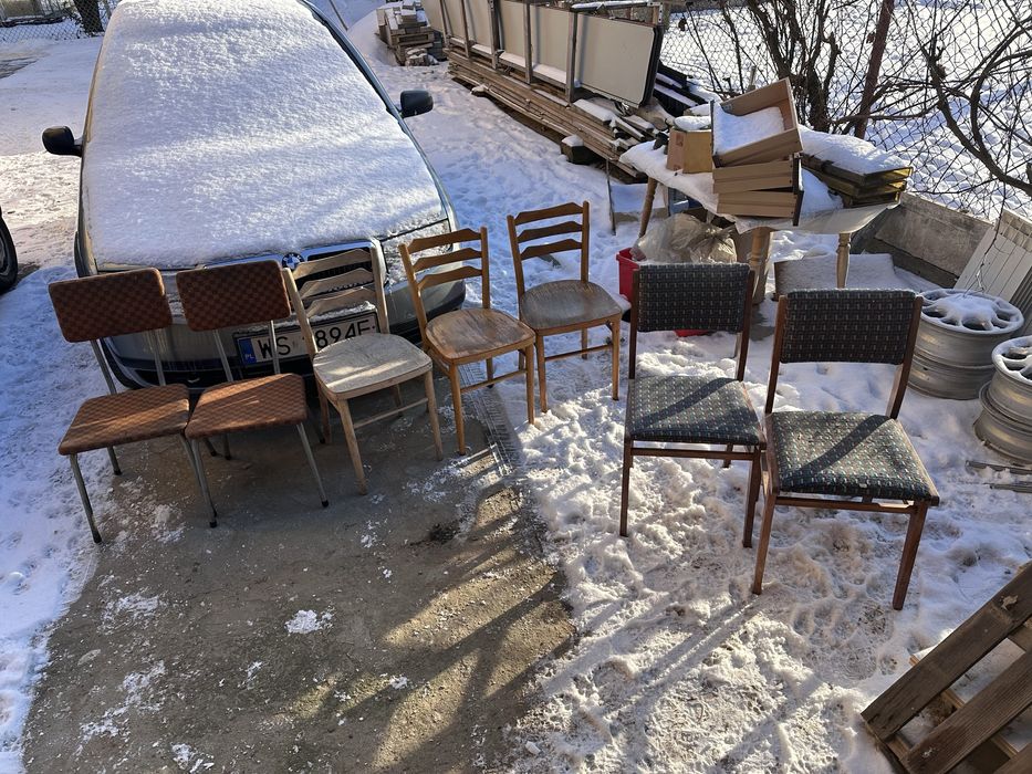 Krzesła różne prl drewno metal trzy wzory