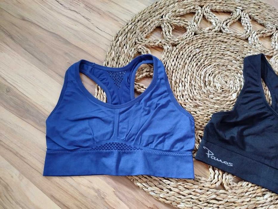 zestaw 2 biustonoszy sportowych czarny i granatowy