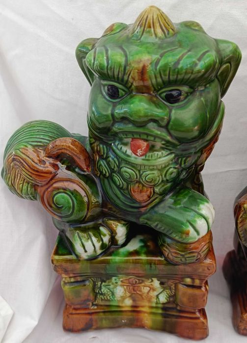 Leões Foo antigos Terracota Vidrada