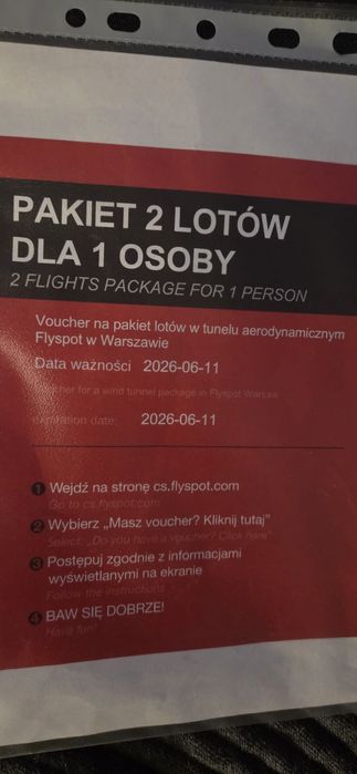 Voucher pakiet 2 lotów tunel aerodynamiczny