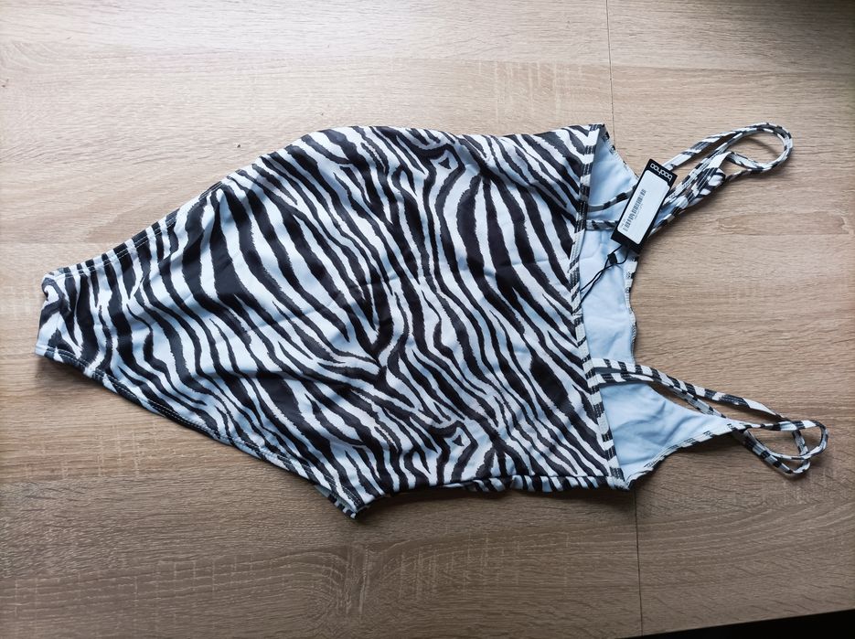 Strój kąpielowy M, zebra, w biało czarne pasy