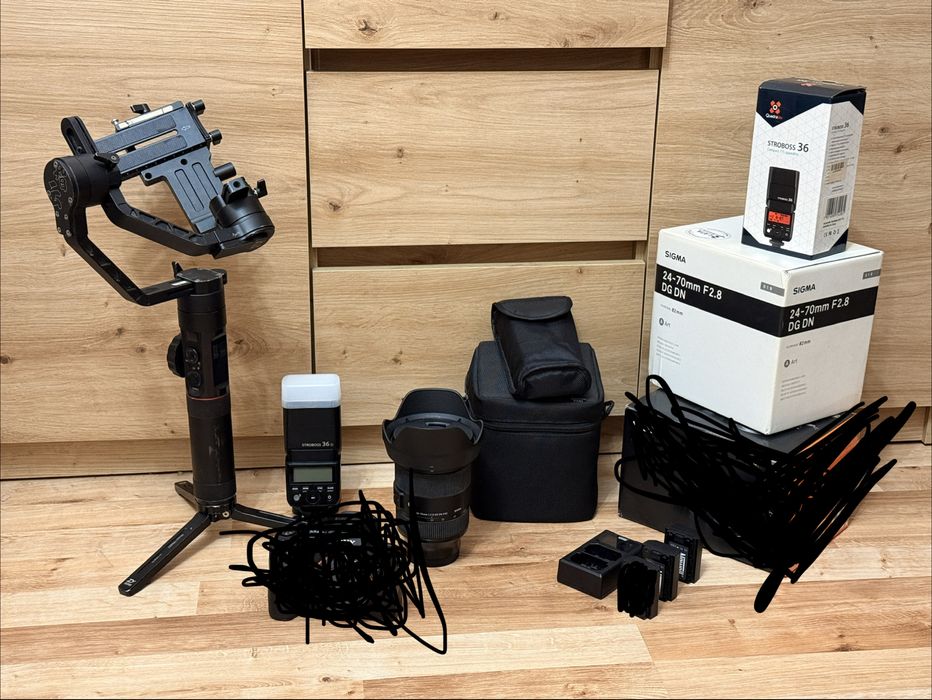 Obiektyw Sigma a 24-70 + Gimball + Lampa Quadralite