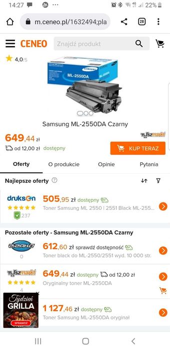 Oryginalny toner ML-2550DA marki Samsung nowy