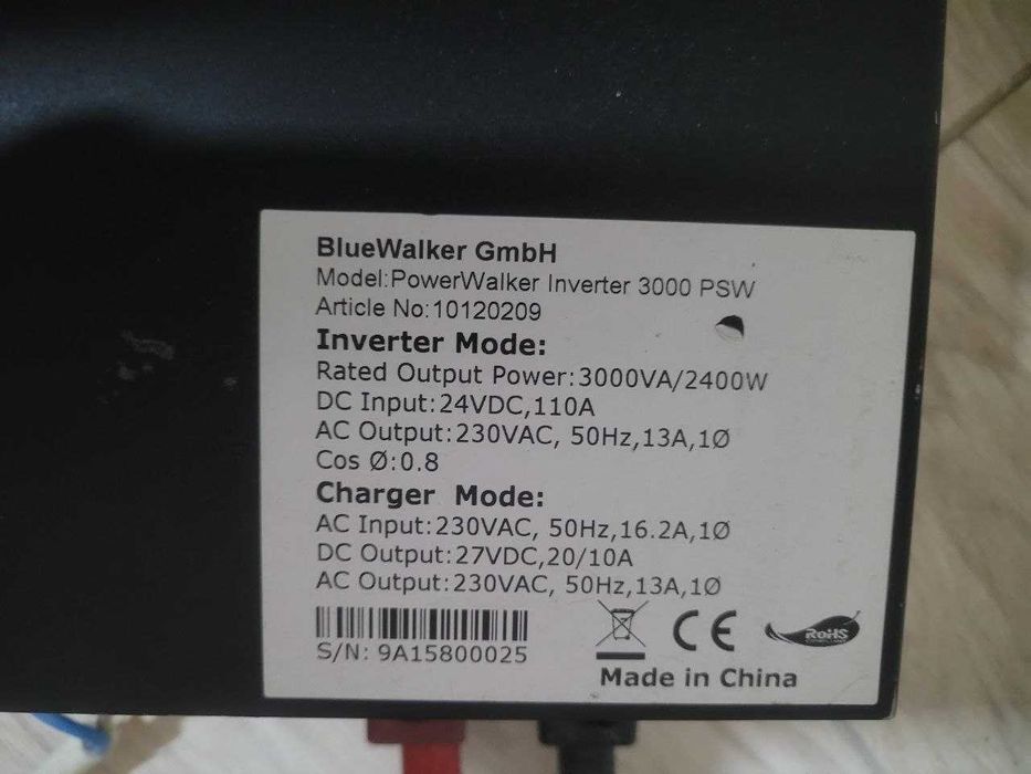 Інвертор Blue PowerWalker Inverter 3000 PSW (Потужність - 3000 ВА / 2400 Вт) 24Вольта безперебійник
