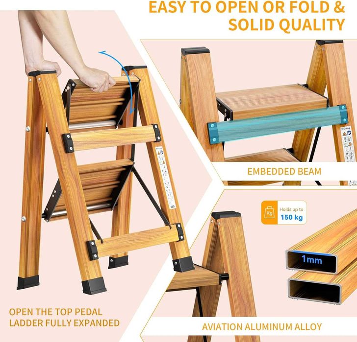 Escada dobrável portátil alumínio estante -2 ou 3 degraus-ENVIO GRÁTIS