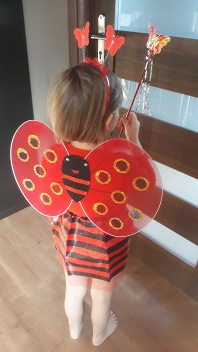 Przebranie Biedronka skrzydła spódniczka różdżka 3 - 6 lat