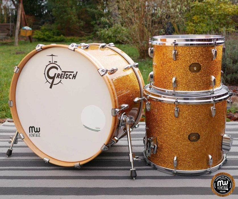 ‼️ Perkusja Gretsch USA Custom Stop Sign 22”, 13", 16” Gold Sparkle ‼️