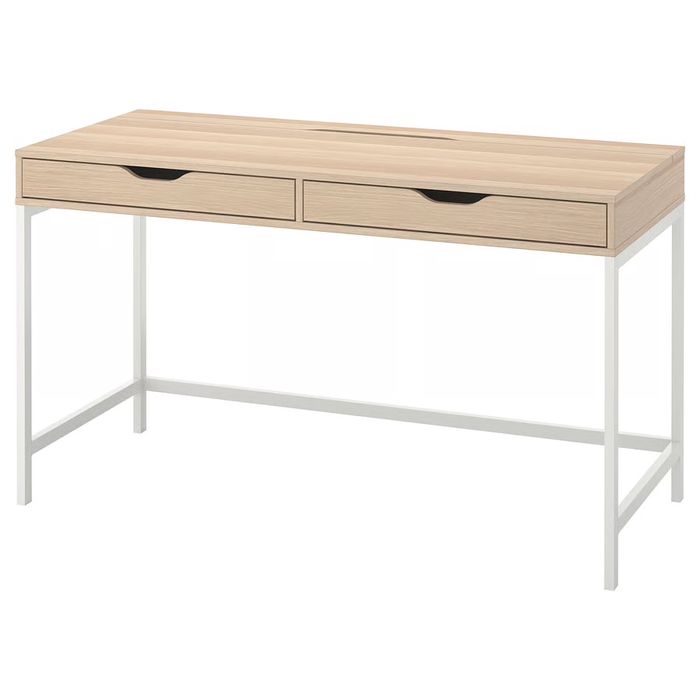 ALEX Biurko, biała bejca/imit. dębu, 132x58 cm