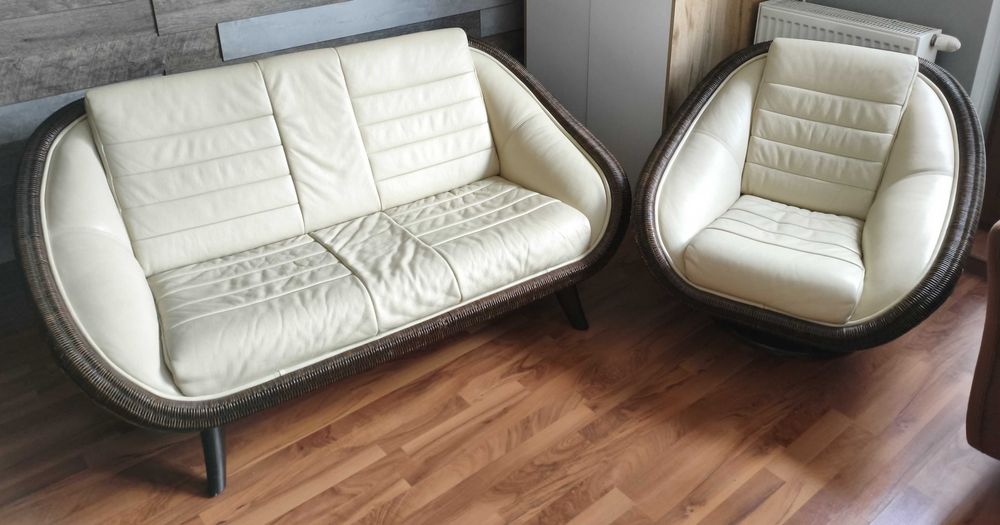 Komplet wypoczynek KLER skóra naturalna sofa i fotel