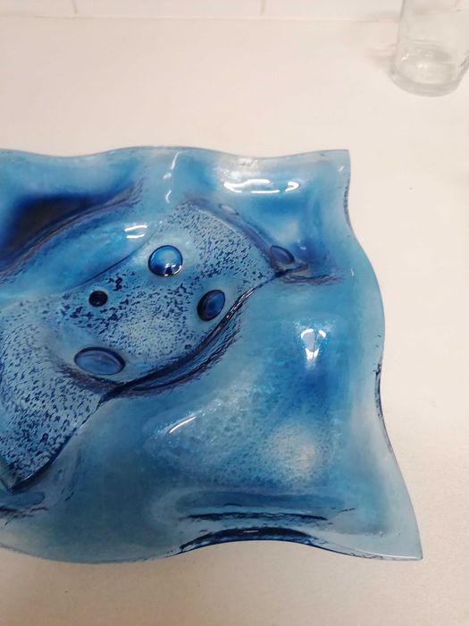 Travessa-cinzeiro em Vidro Artístico Azul Vintage, Estilo Murano
