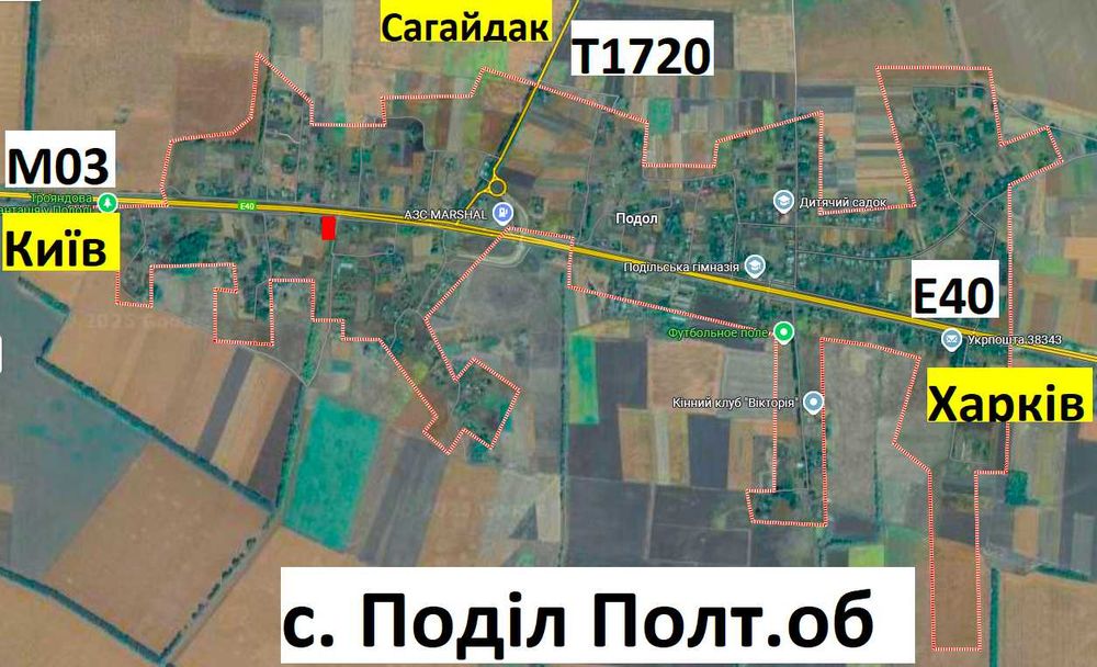 Продам участок 25 сот ФАСАД тр.Е40 Київ- Харків Полтав.об.с.Поділ