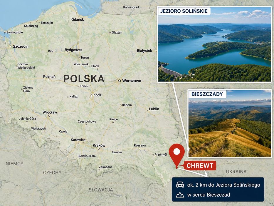Działka 7,07 ha w Bieszczadach - 2 km od Jeziora Solińskiego