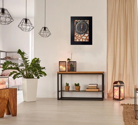 Zegar ścienny nowoczesna forma skóra + drewno na jubileusz GRAWER