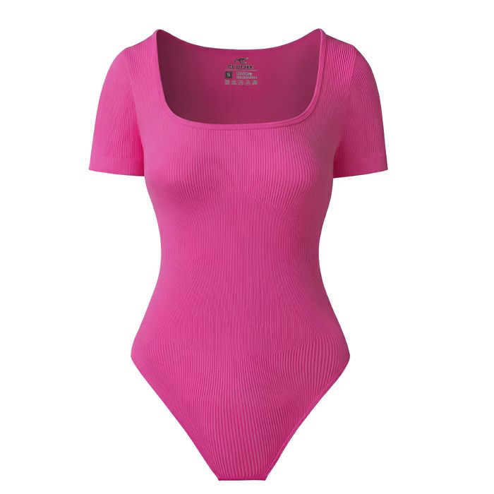 Body modelujące damskie krótki rękaw – nylon/spandex, różowe M