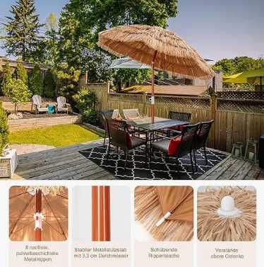 Hawajski Parasol Słomkowy COSTWAY UV 155cm Regulowany + Torba