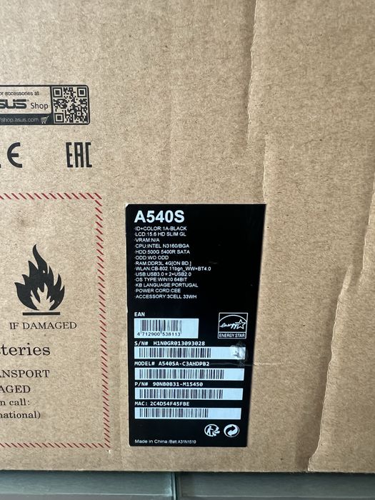 Portatil Asus A540S - 15,6”- 4GB RAM - 500GB HDD