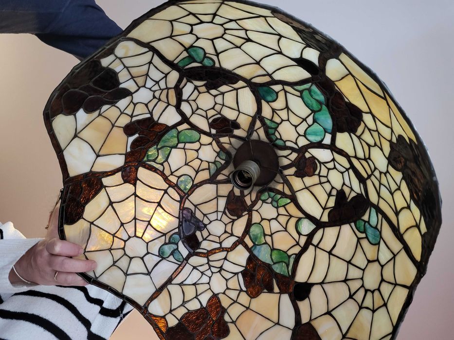 Lampa sygnowana w stylu TIFFANY Spider masa perłowa brąz copper foil