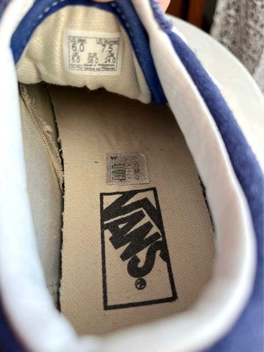 Buty trampki Vans Old Skool zamsz niebieskie białe original skater 38