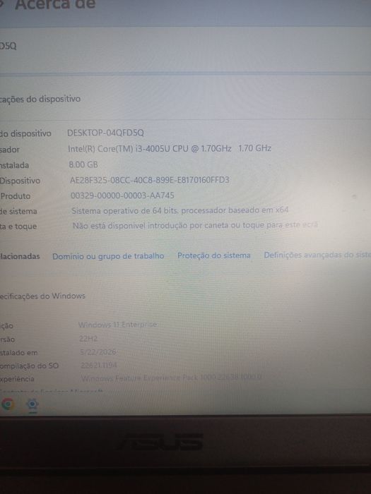 Portatil Asus i3-4005u