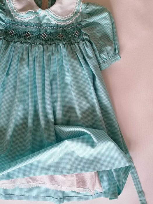 Vestido Cerimónia Azul bebé axadrezado com favos de mel