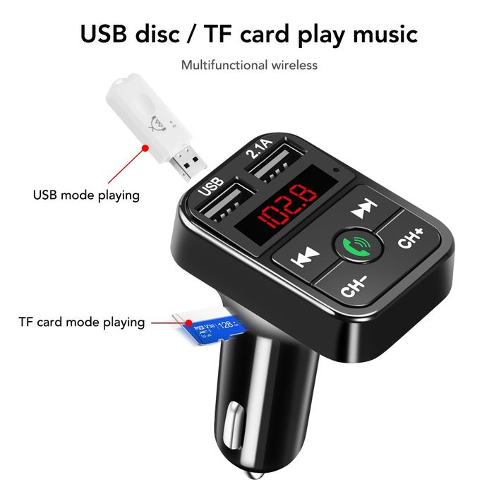 Transmissor FM com bluetooth 5.0 Receptor MP3 Dual USB Fast Charger