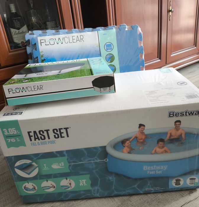 Nowy basen Bestway Fast set 3.05*76,pompa,filtr,pokrywa, podkłady